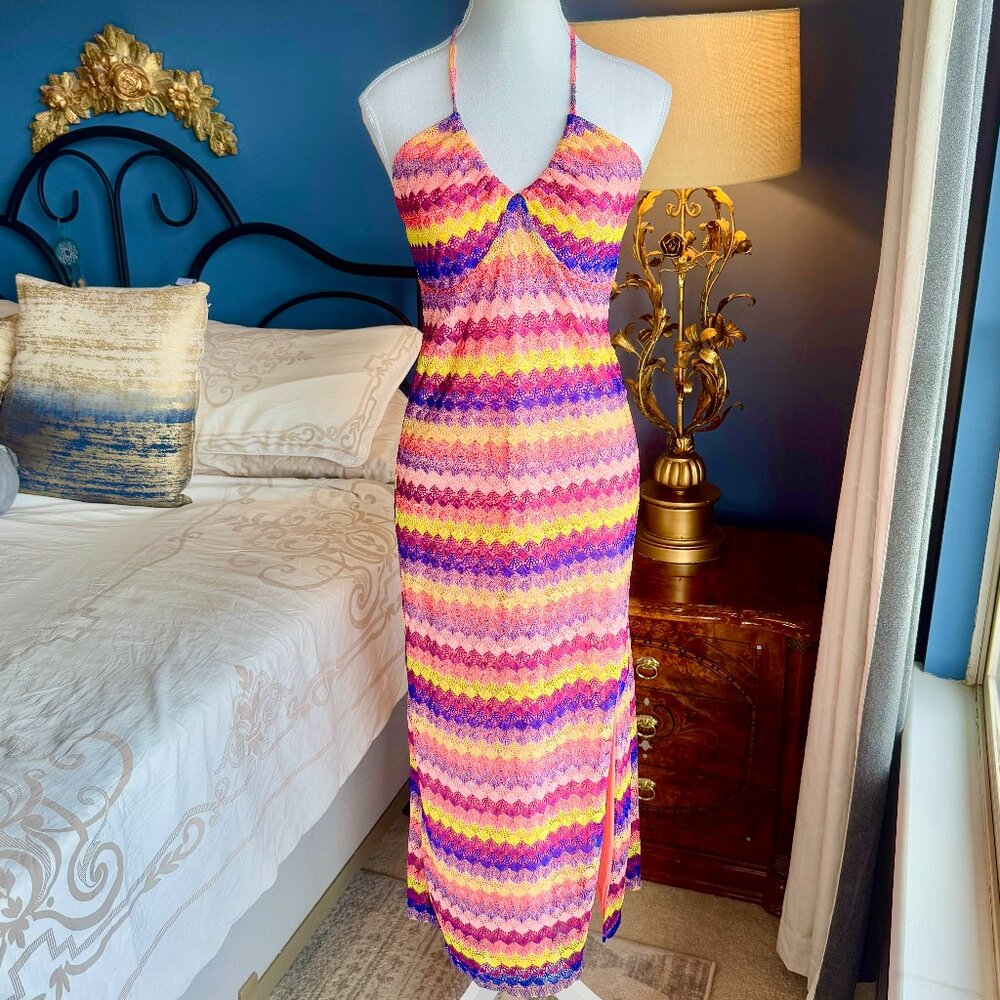 Multicolour Woven Summer Halter Dress